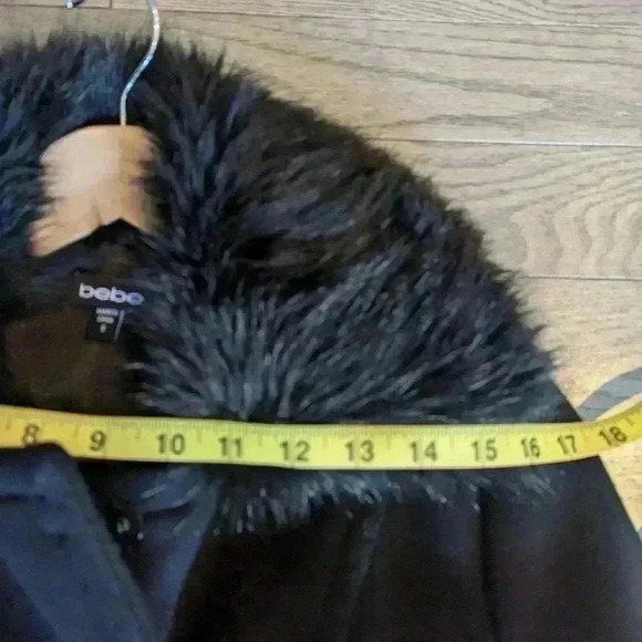 Bebe Wool Black Faux Fur Trim Black Midi Coat - like new condition - Picture 7 of 11